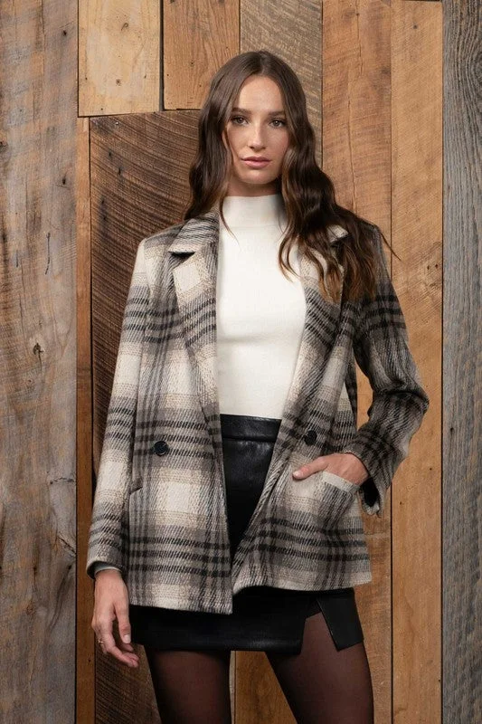 Waiting For You plaid Notched Collar Blazer Bold Women's Animal Print