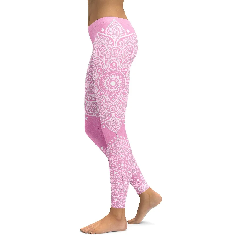 Soft Pink Mandala Leggings Rugged Women's Outdoor 