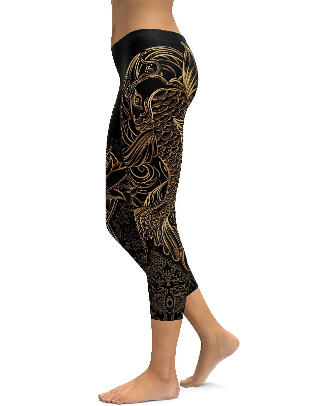 Golden Oriental Koi Fish Capris Polished Women's Silk