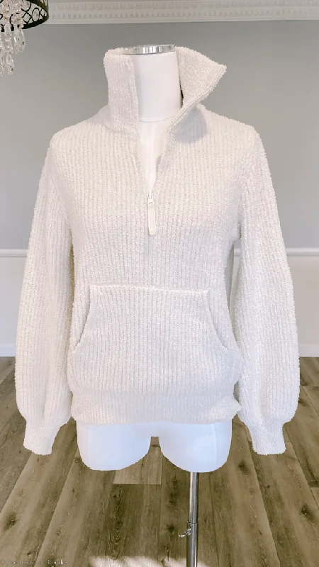 Luna Plush Pullover Zip Neck Sweater with Kanga Pockets Refined Women's Hand - crafted