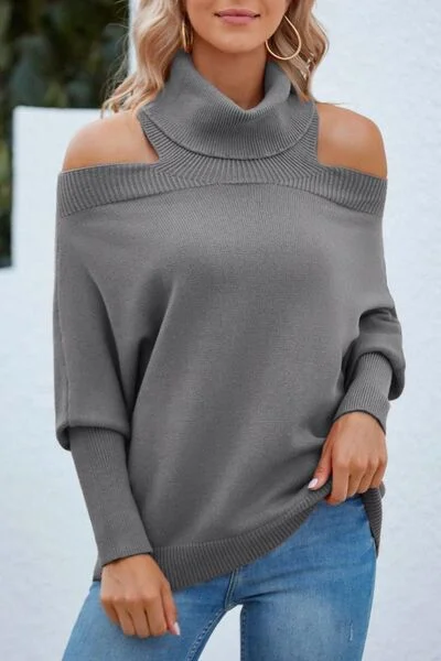 Off Shoulder Turtleneck Batwing Sleeve Sweater Feminine Women's Style 
