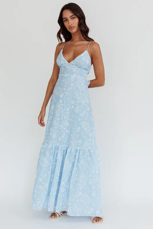 Later Days Cami Strap Maxi Dress Paisley Blue Sleek Women's Metallic