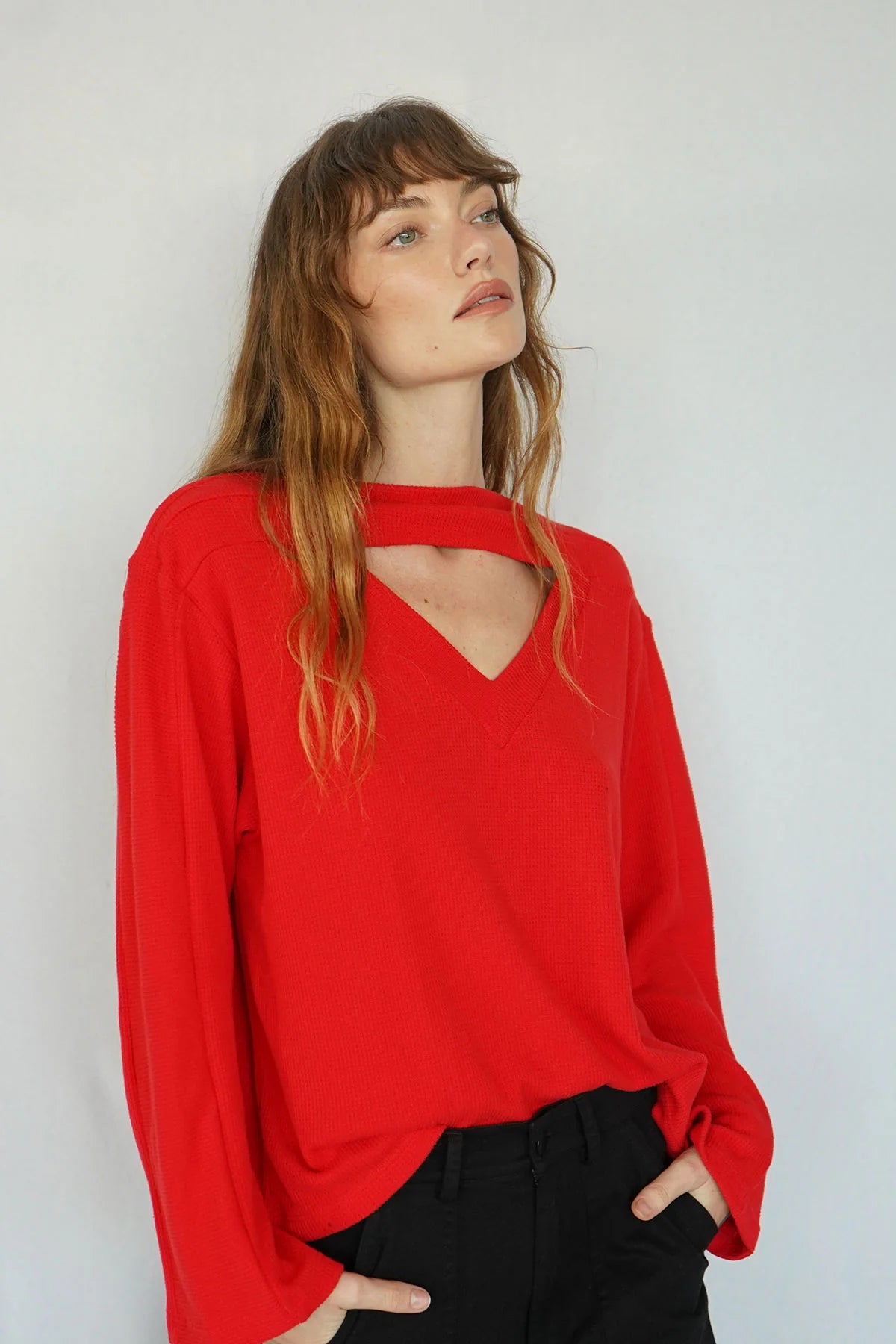 LNA Colette Waffle Top Cashmere