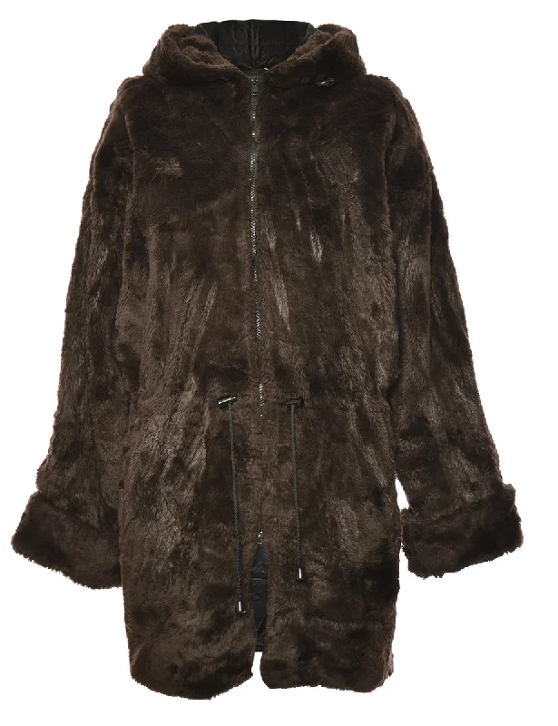 Long Dark Brown Faux Fur Coat - L British Gentlewoman Style