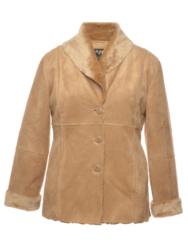 Faux Fur Lined Beige Cropped Coat - M Sustainable Organic