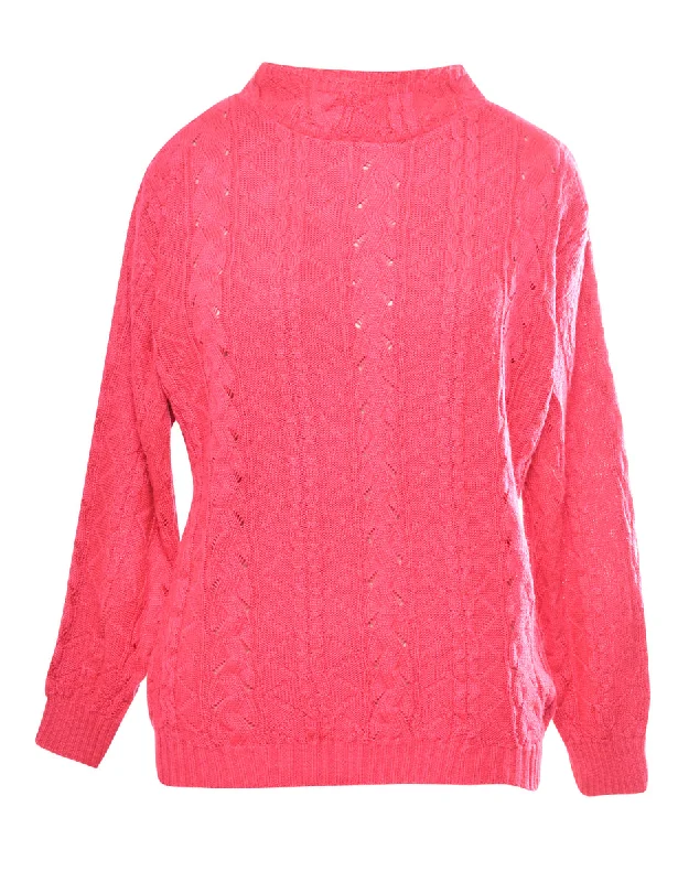 Cable Knit Polo Neck Jumper - L Bold Women's Statement