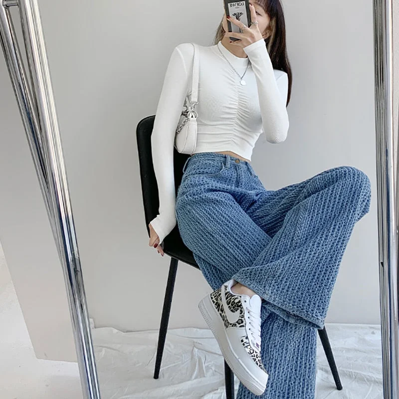 KittenAlarm - Women Jeans High Waist Casual Streetwear y2k Baggy Office Lady New Fashion Korean Denim Trousers Female Straight Wide Leg Pants Streetwear Style for 