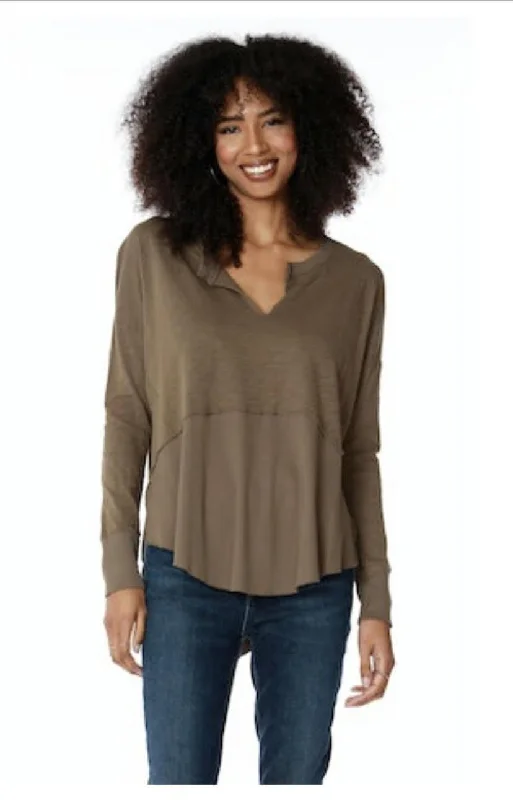 Split Neck L/S Ribbed Tee Unique Women's Upcycled
