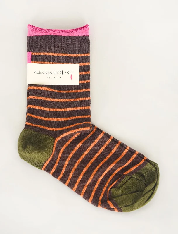 AA Classic Stripe Socks, Brown/Orange Streetwear Style for 
