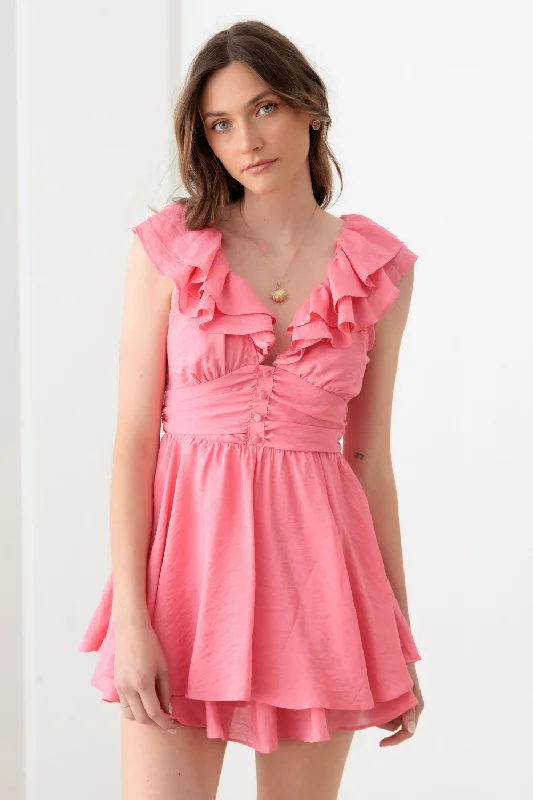 Mustard Seed Tie Back Front Button Ruffled Romper garde