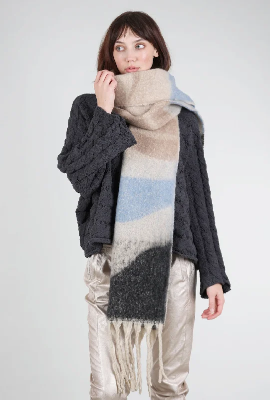 Brushed Oversized Geo Color Block Scarf, Beige/Light Blue Relaxed Women's Beachy