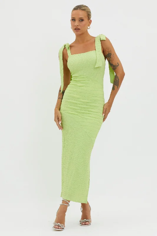 Bindi Puckered Tied Strap Dress Green Country