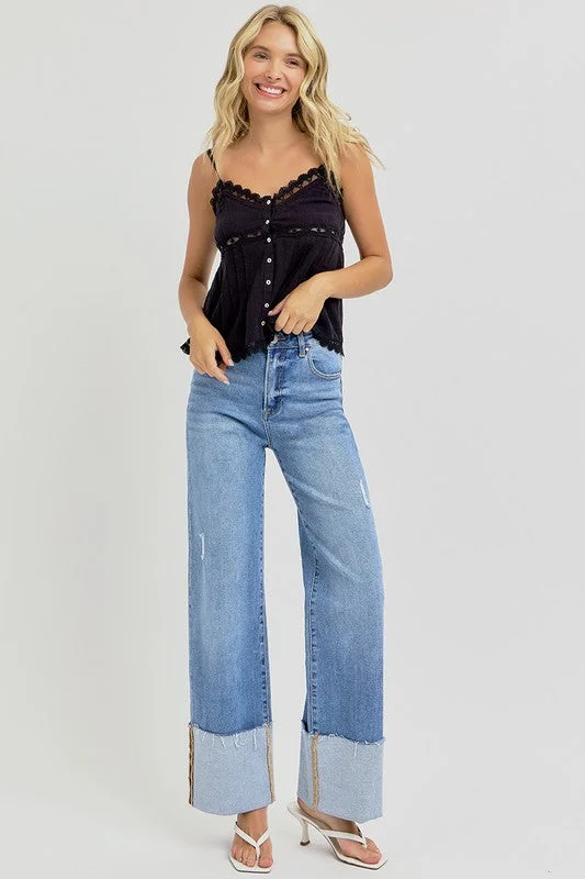 FRANKIE HIGH RISE ANKLE WIDE CUFFED JEANS Traditional Women's Wool