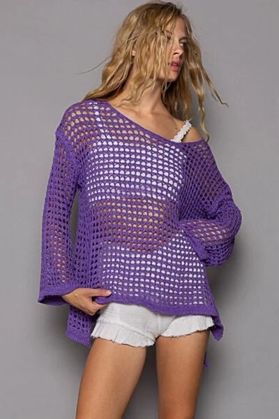 POL Openwork Flare Sleeve Knit Cover Up Dynamic Women's Moto