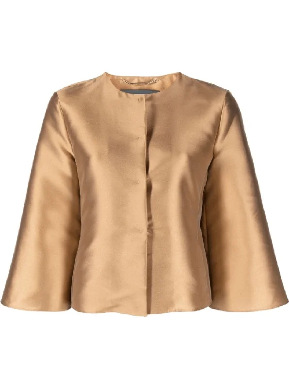 pleat-detailing satin jacket in gold Polished Women's Silk