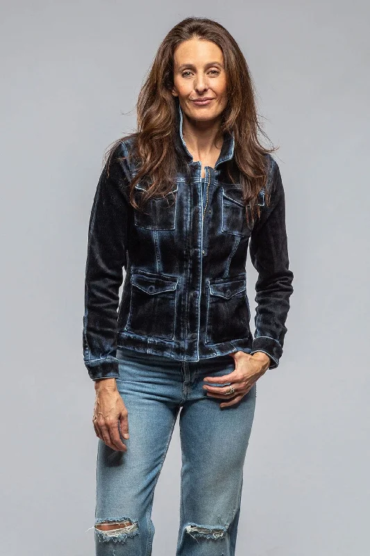 Beale Velvet Denim Jacket In Navy Hip Women's Urban