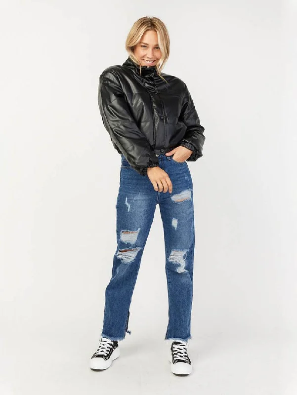 Jeans bleu destroy 5 poches evasé Dapper Women's Bow - adorned