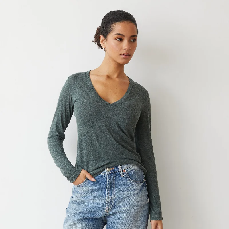 Textured Tri Blend Long Sleeve V Vacation