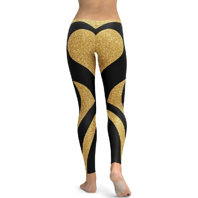 Gold Heart Shaped Leggings Casual Women's Loose - fitting