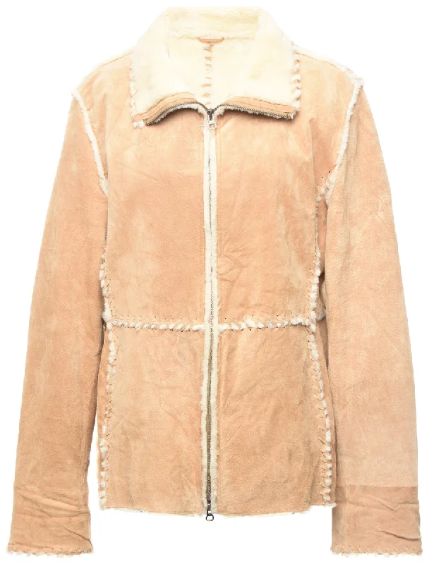 Light Brown Faux Shearling Suede Jacket - XL Stylish Women's Tropical 