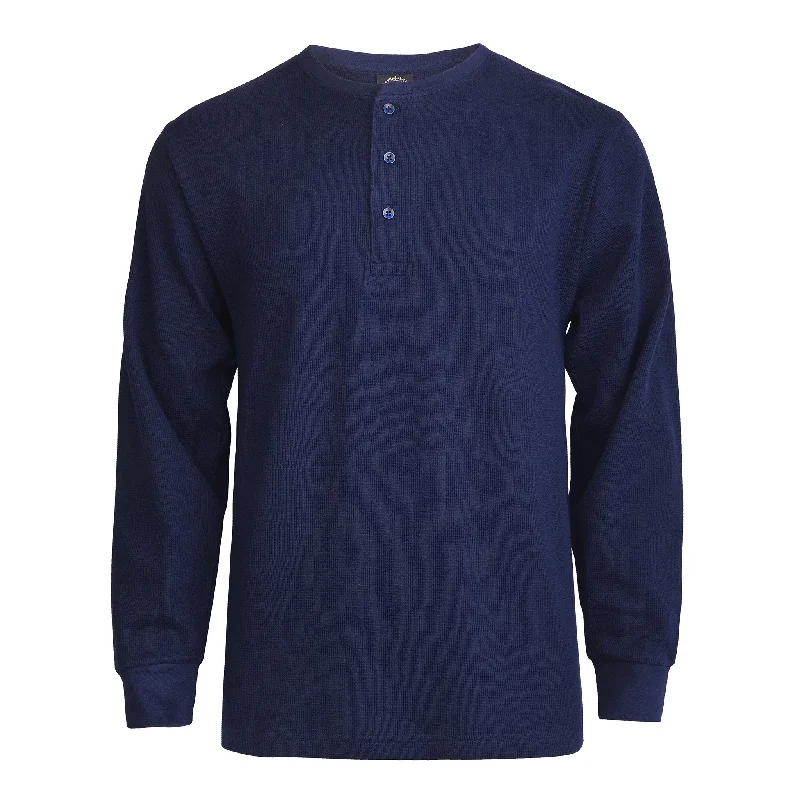 KNOCKER MEN'S WAFFLE-KNIT THERMAL HENLEY SHIRT (MHS100_NAVY) performance