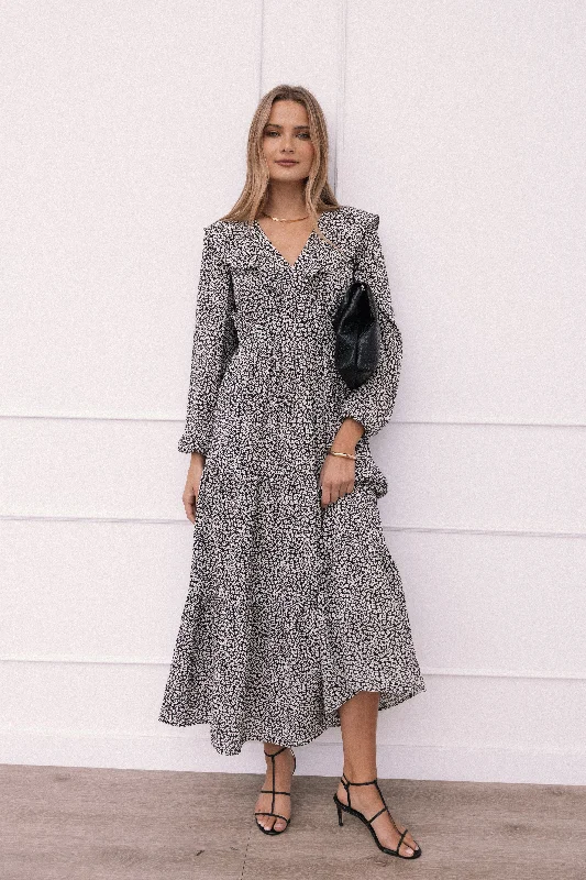Sophie Long Sleeve Maxi Dress - Black/Ivory European