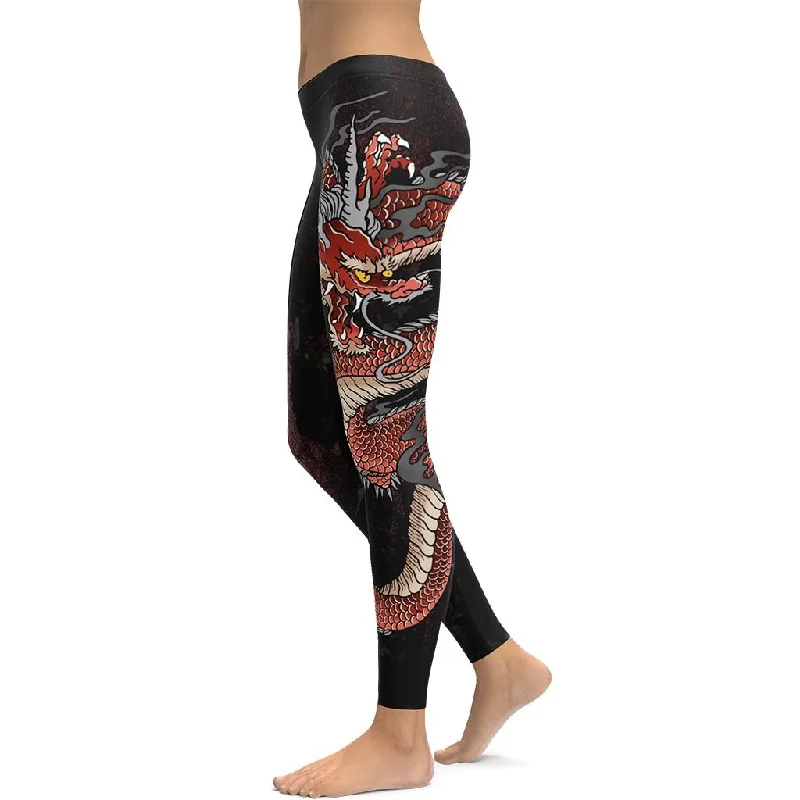Japanese Dragon Leggings Practical Women's Multi - 
