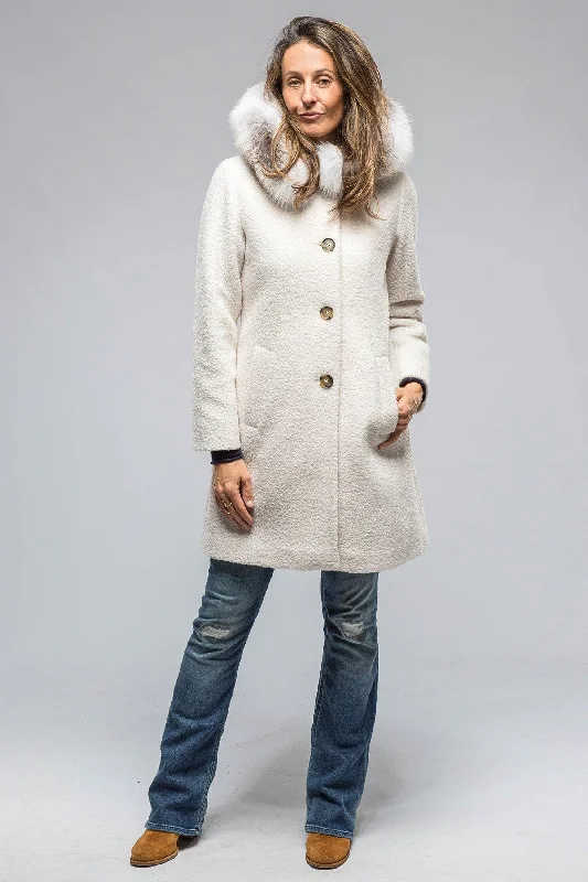 Ivana Wool Coat With Fur Lined Hood in Ivory Relaxed Women's Beachy