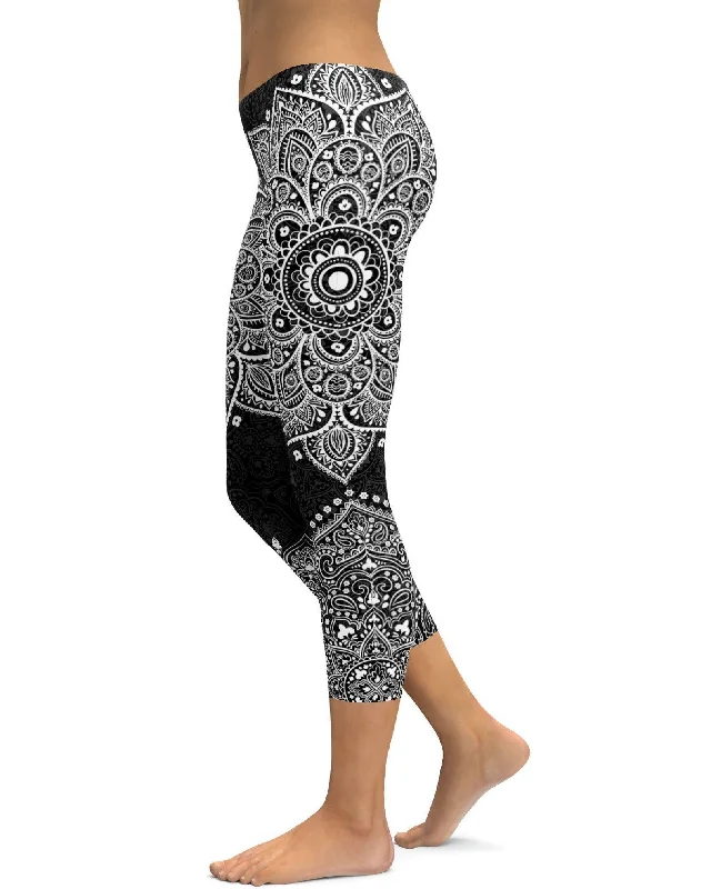 B&W Mandala Capris Casual Women's Loose - fitting