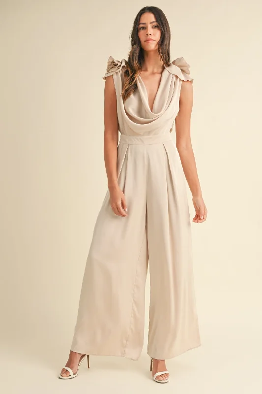MABLE 3D Floral Applique Deep Cowl Neck Jumpsuit Refined Women's Classic 