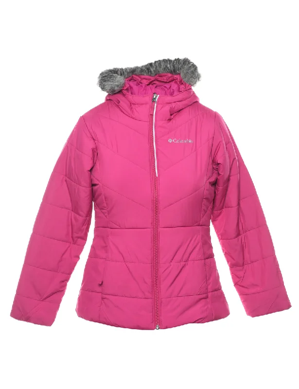Columbia Pink Hooded Fur Trim Puffer Jacket - S Elegant Women's 
