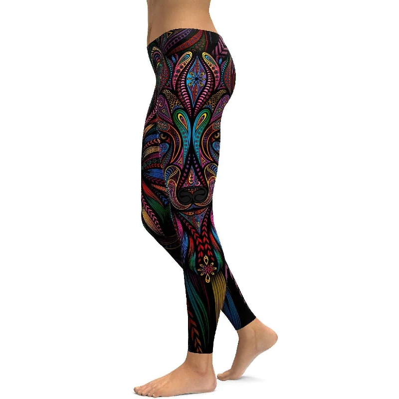 Colorful Wolf Leggings Classic Women's Tweed