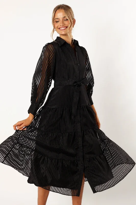Neve Long Sleeve Maxi Dress - Black Cozy Women's Sherpa - lined