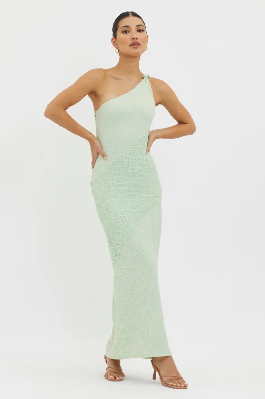Clean Slate One-Shoulder Smocked Midi Dress Sage Sharp Women's Italian