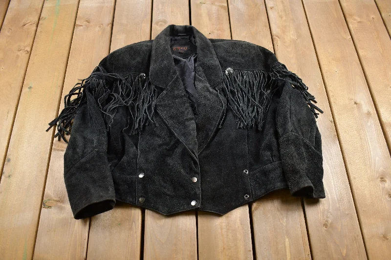 Vintage 1990s g4000 Fringe Suede Leather Jacket Youthful Women's Anime - inspired