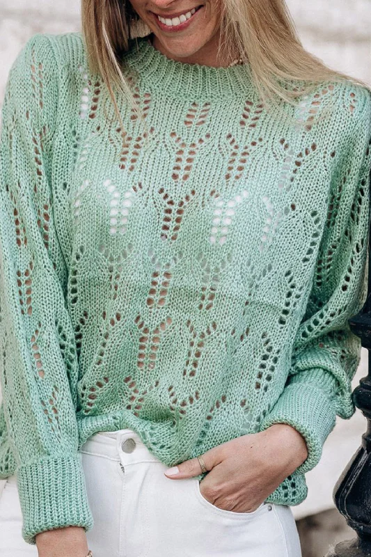 Full Size Openwork Round Neck Knit Top Adventure