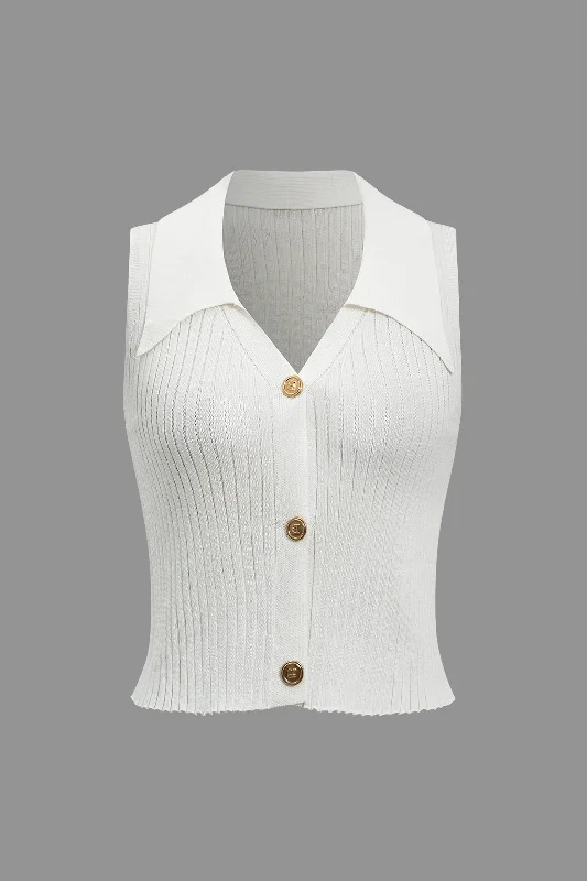 Knit Button V-Neck Tank Top Sporty Women's Tennis
