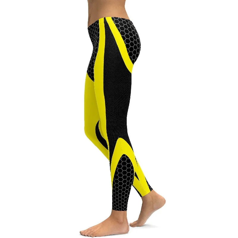 Yellow Honeycomb Carbon Leggings Hip Women's Urban