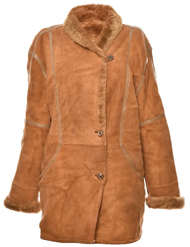 Shearling Lined Suede Brown Coat - M Modern Women's Tech