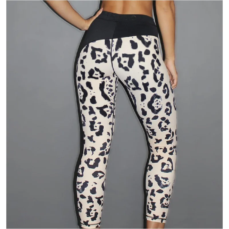 Nude Leopard Print Curved Seam Tights Streetwear Style for 