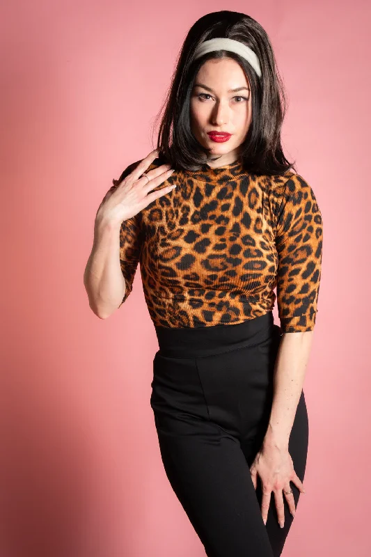 Denise Top 3/4 Sleeve - Leopard Rib Knit Bold Women's Statement