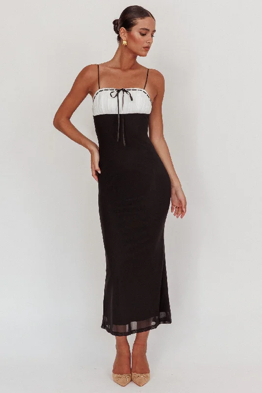 Nerida Bow Bust Mesh Maxi Dress Black French