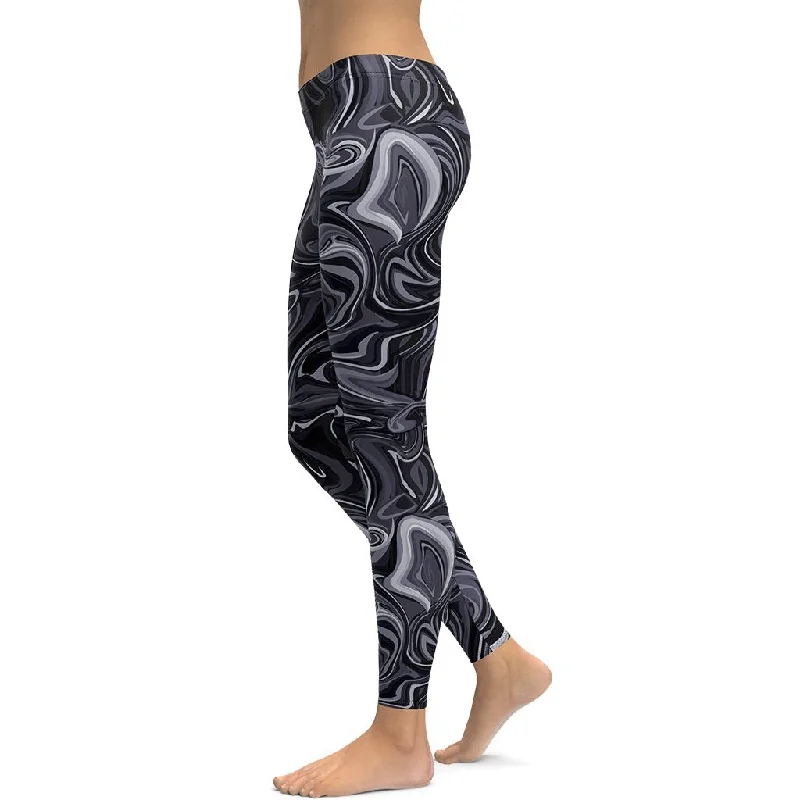 Dark Monochrome Marble Leggings Sporty Women's Athleisure 
