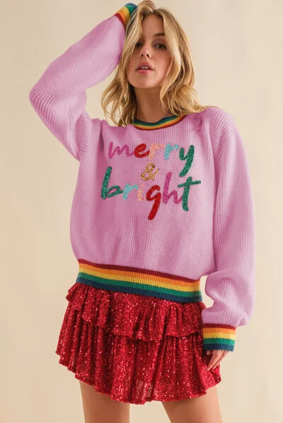 MERRY & BRIGHT Ribbed Round Neck Sweater Sophisticated Women's 