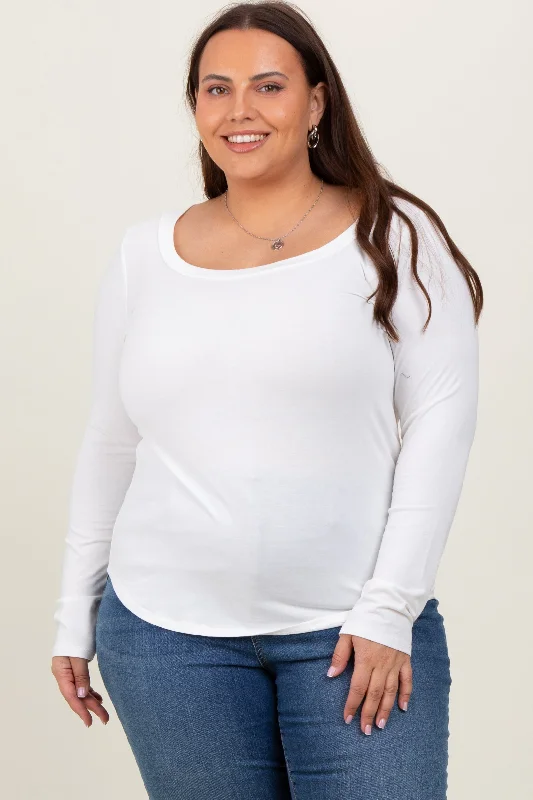 White Basic Long Sleeve Plus Top Country