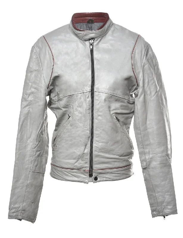 Grey Leather Jacket - M Cozy Women's Sherpa - lined
