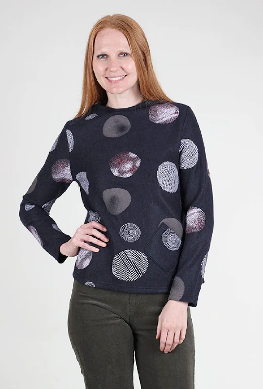 Wide Funnel Emboss Print Top, Navy Earthy Women's Hemp - based