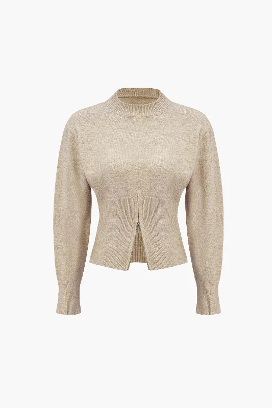 Solid Zipper Sweater Long-Sleeve Top Traditional Women's Wool