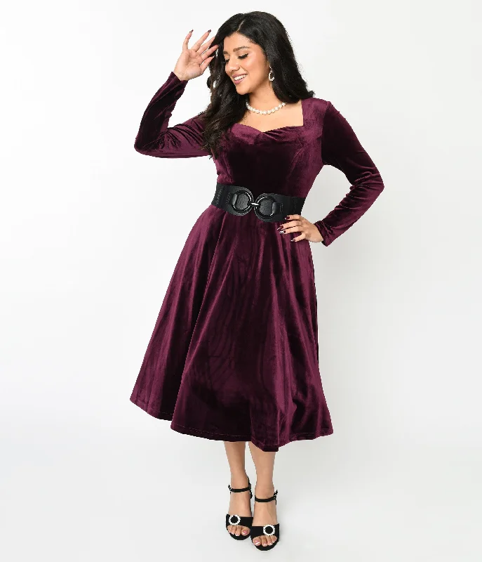 Plum Wine Velvet Swing Dress Street