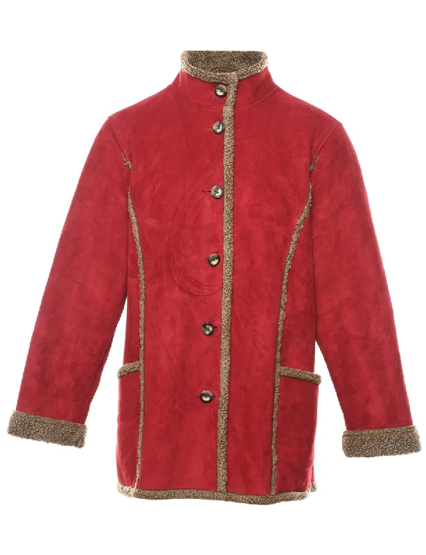 L.L. Bean Maroon & Light Brown Shearling Lined Coat - L Scandinavian
